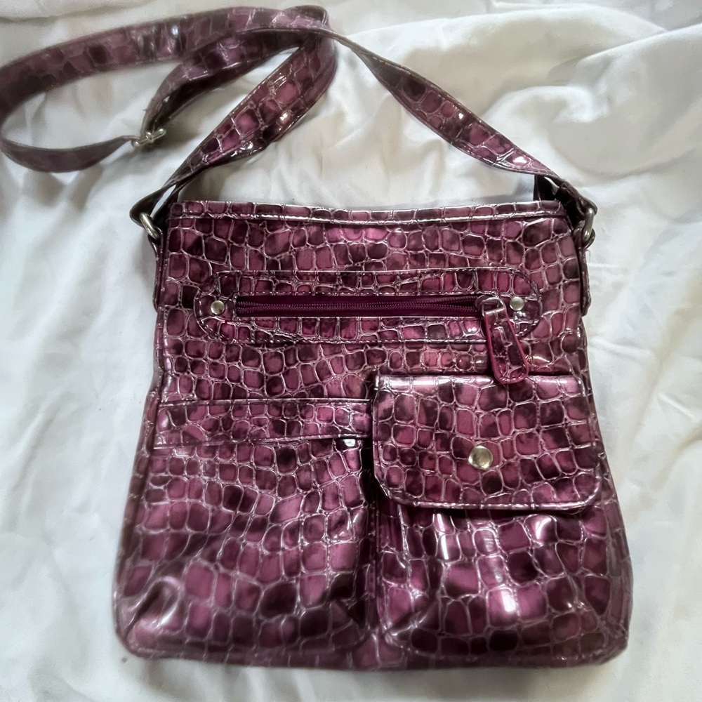 Croc-Embossed Purple Crossbody Bag